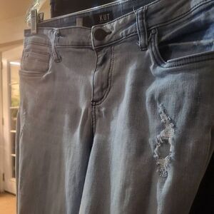 Kut from the Kloth light denim Acid-washed distressed Straight Leg Stretch Jeans